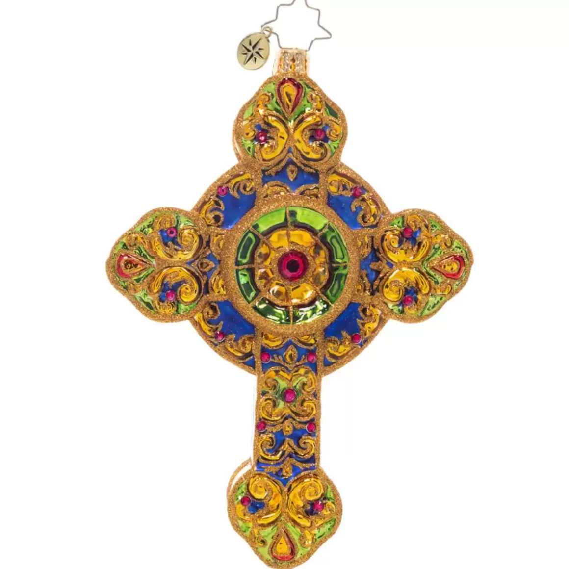 Christmas Place 2023 Brilliant Bejeweled Cross Glass Ornament Flash Sale