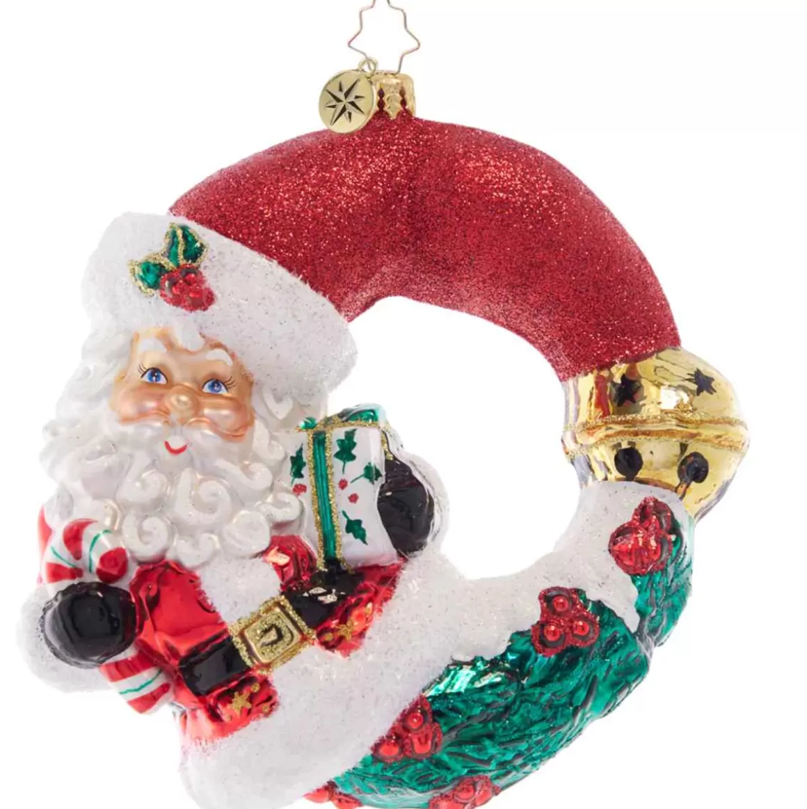 Christmas Place 2023 Christmas Wishes Santa Wreath Glass Ornament Fashion