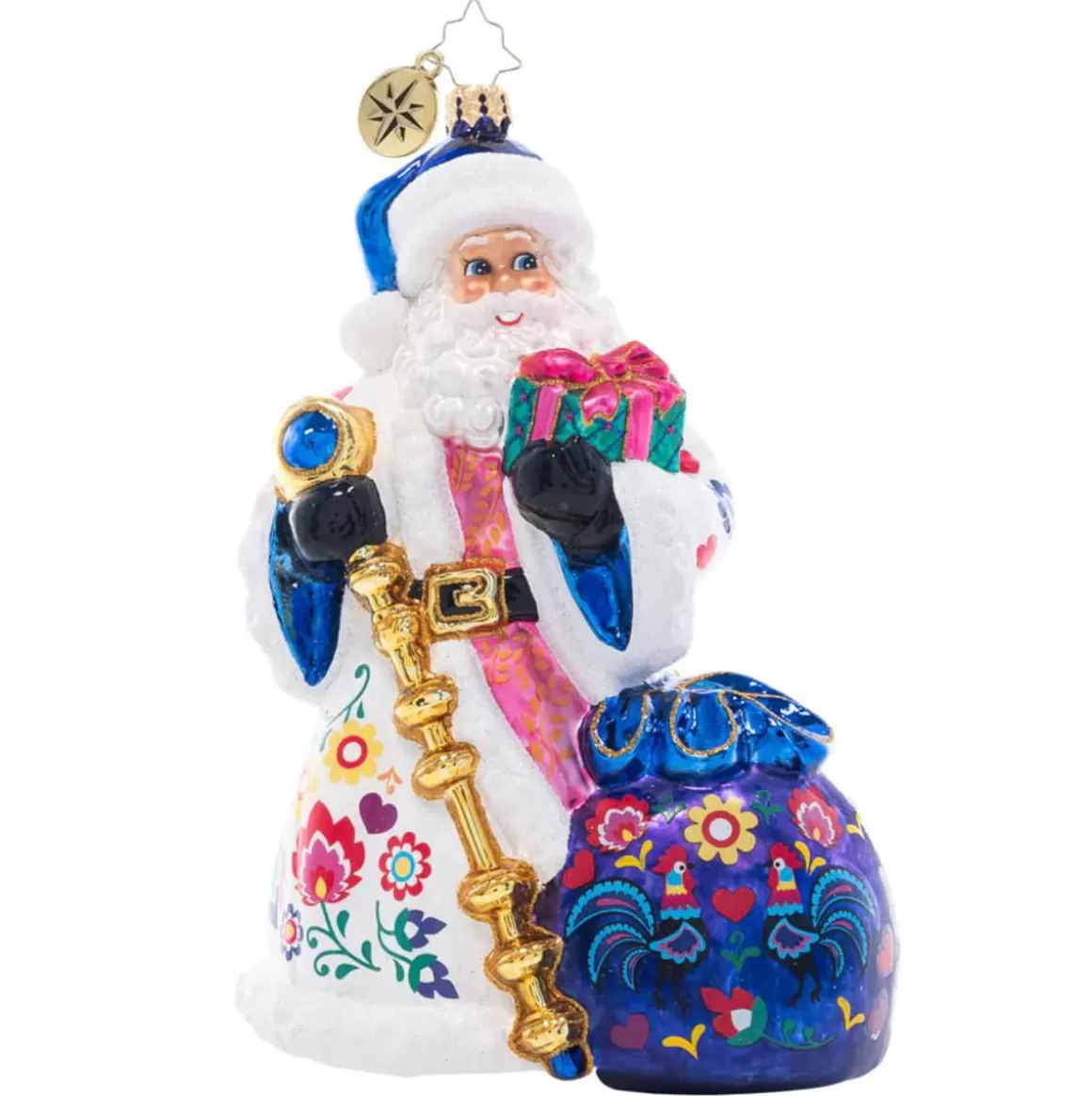 Christmas Place 2023 Floral Folk Santa Glass Ornament Online