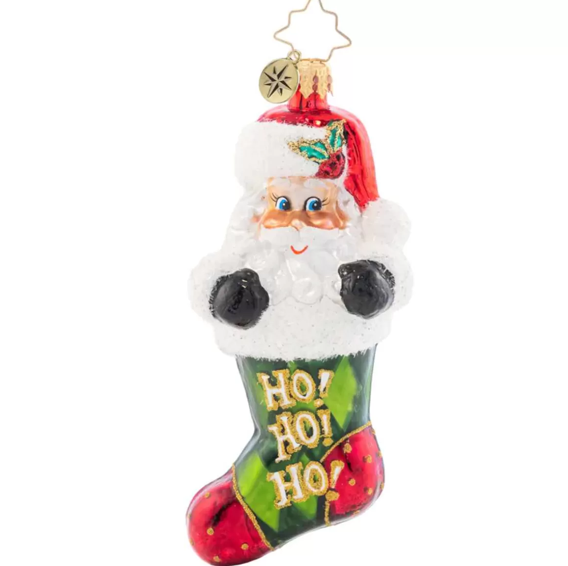 Christmas Place 2023 Stocking Stuffed Santa Glass Ornament Hot