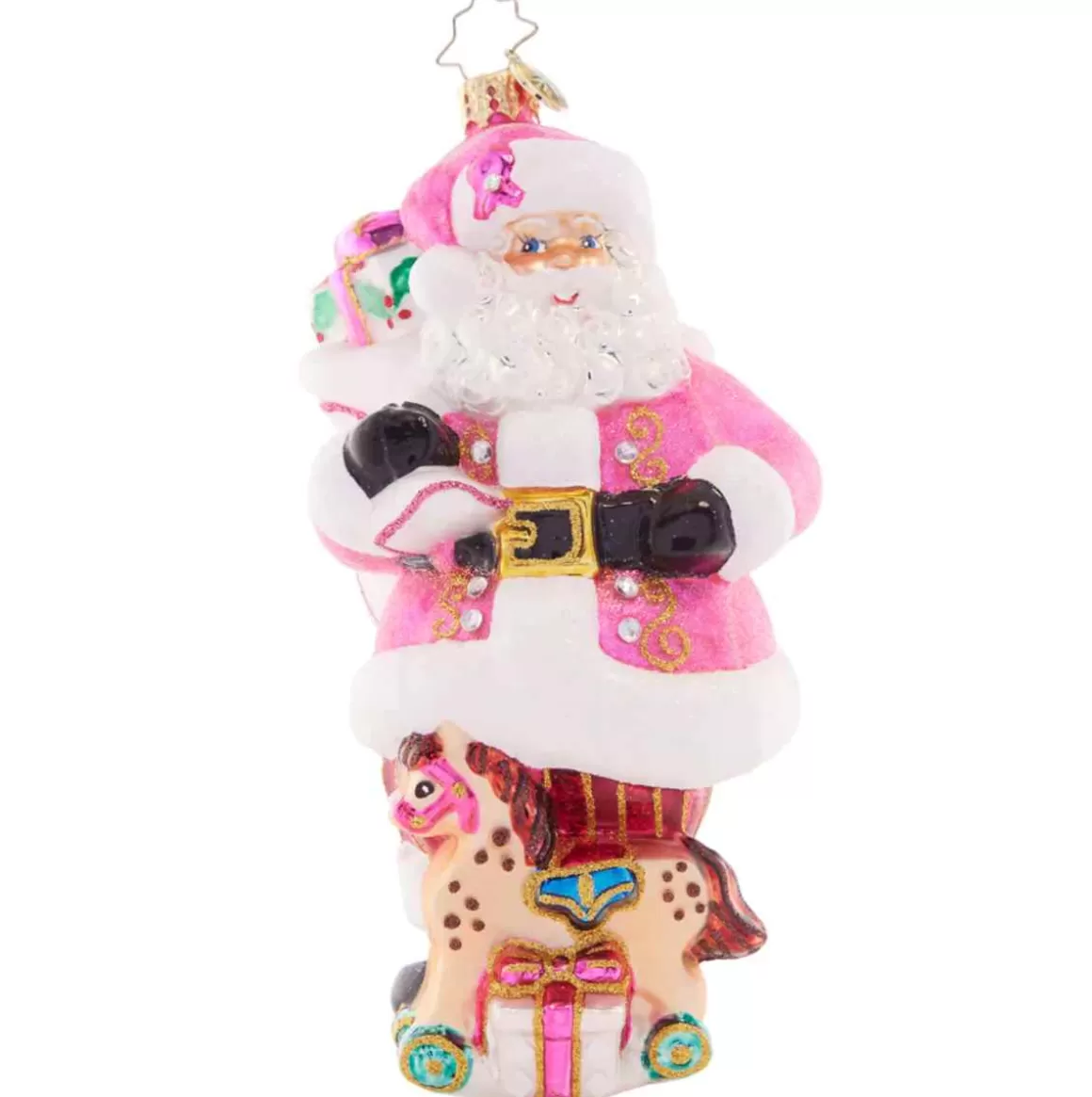 Christmas Place 2023 Think Pink Santa Glass Ornament Clearance