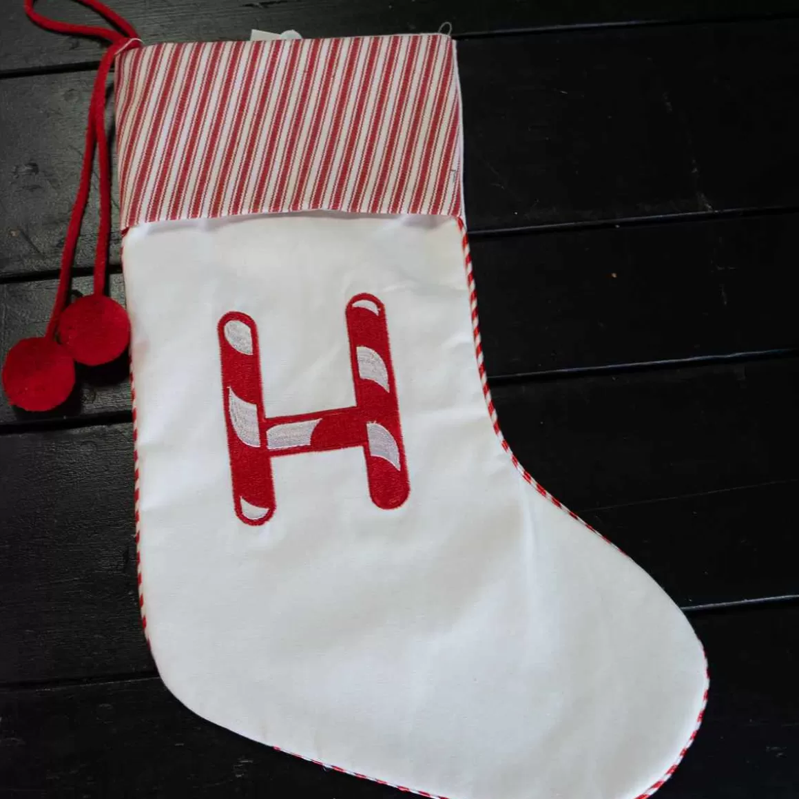 Christmas Place 20 Inch Red And White Stocking Letter H Store