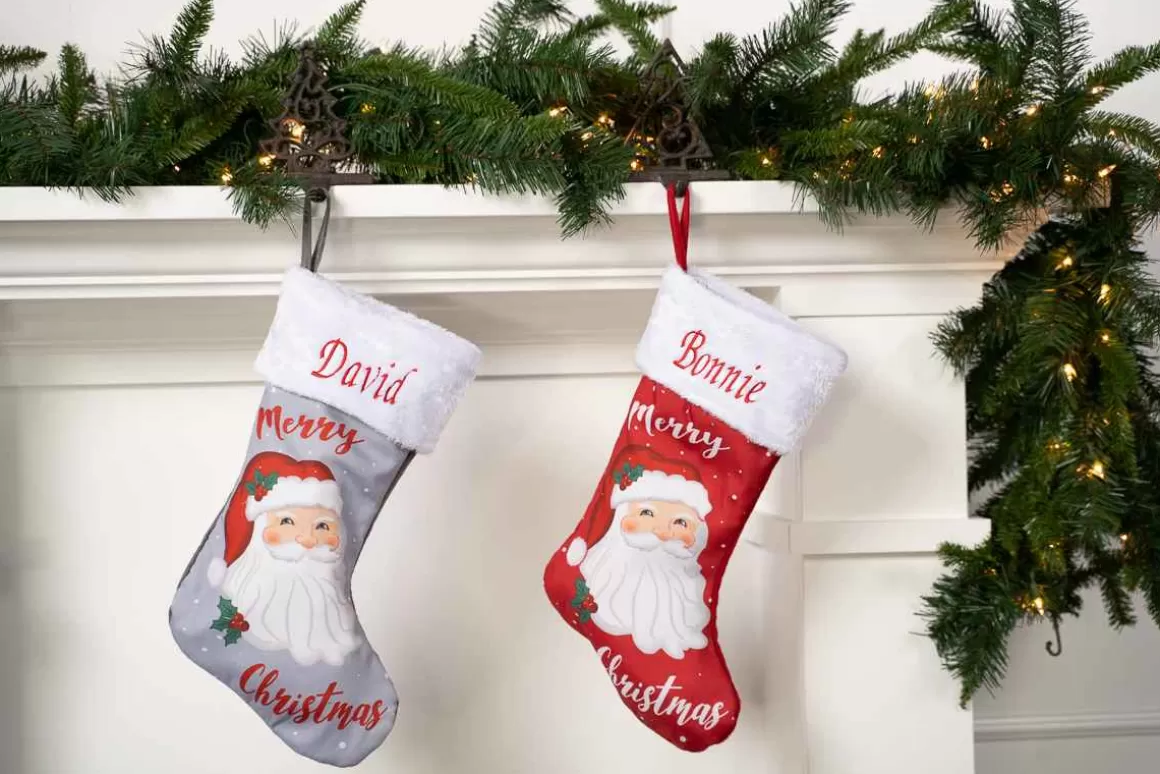 Christmas Place 21In Red Grey Santa Face Stocking Fashion