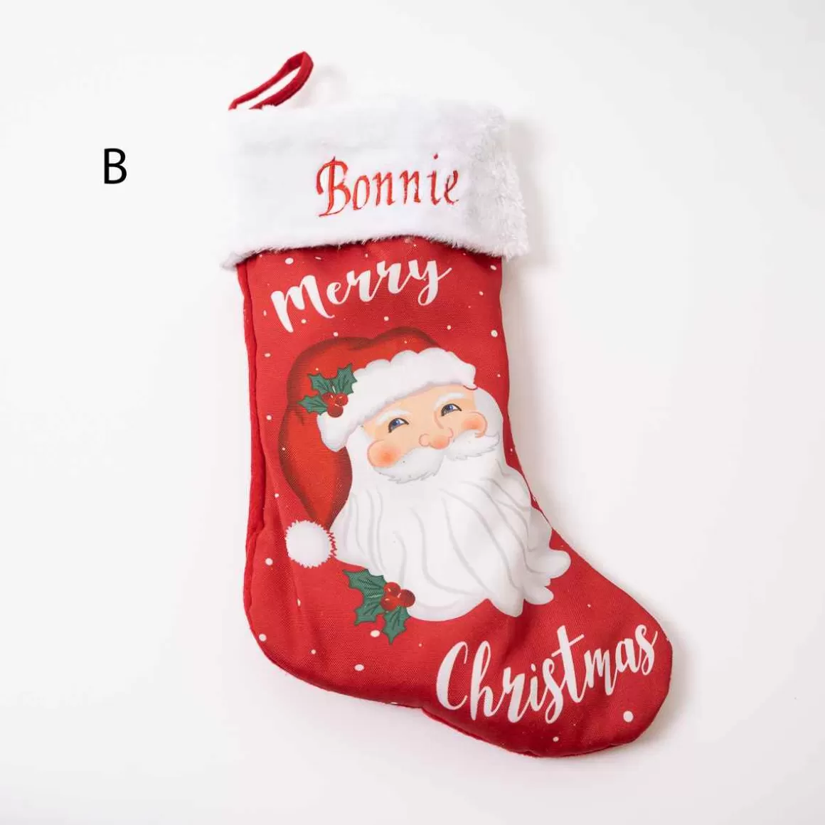 Christmas Place 21In Red Grey Santa Face Stocking Fashion