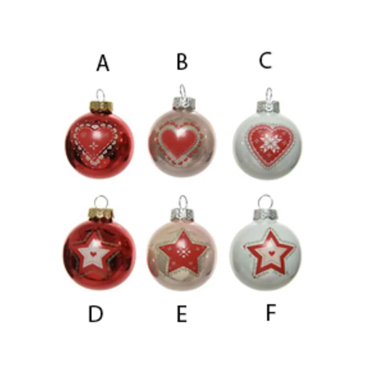 Christmas Place 2" Glass Red White Pink Star/Heart Ball Ornament Cheap