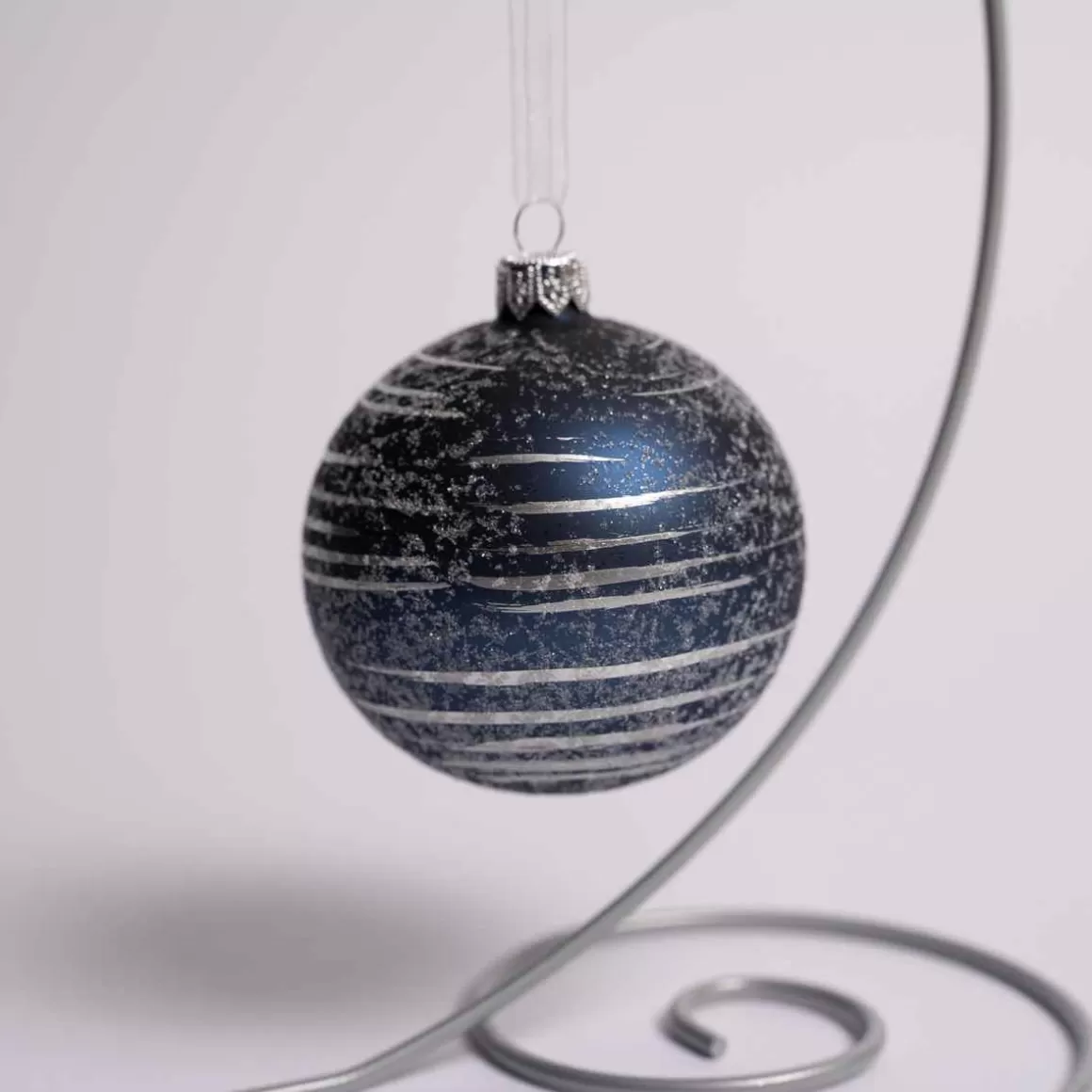 Christmas Place 3 Inch Blue Glass Striped Ball Store