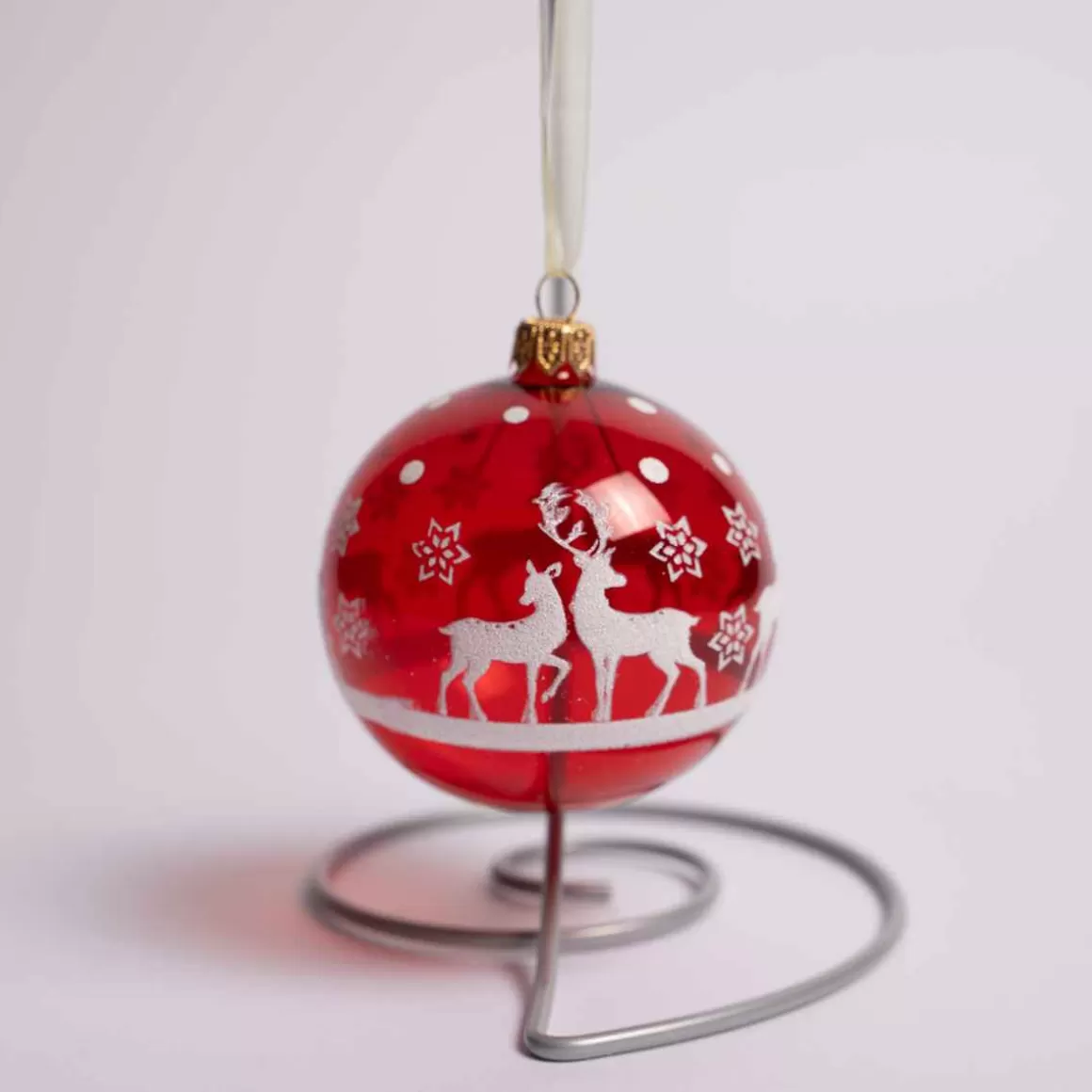 Christmas Place 3 Inch Clear Red Glass Ball With Reindeer Discount