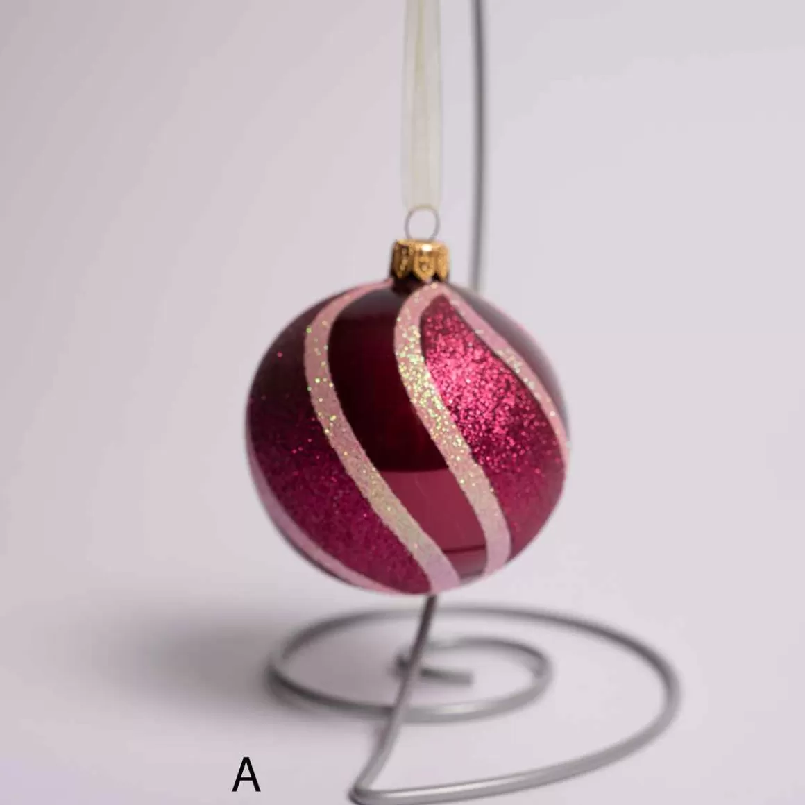 Christmas Place 3 Inch Glass Pink And Red Glitter Swirl Ball Best