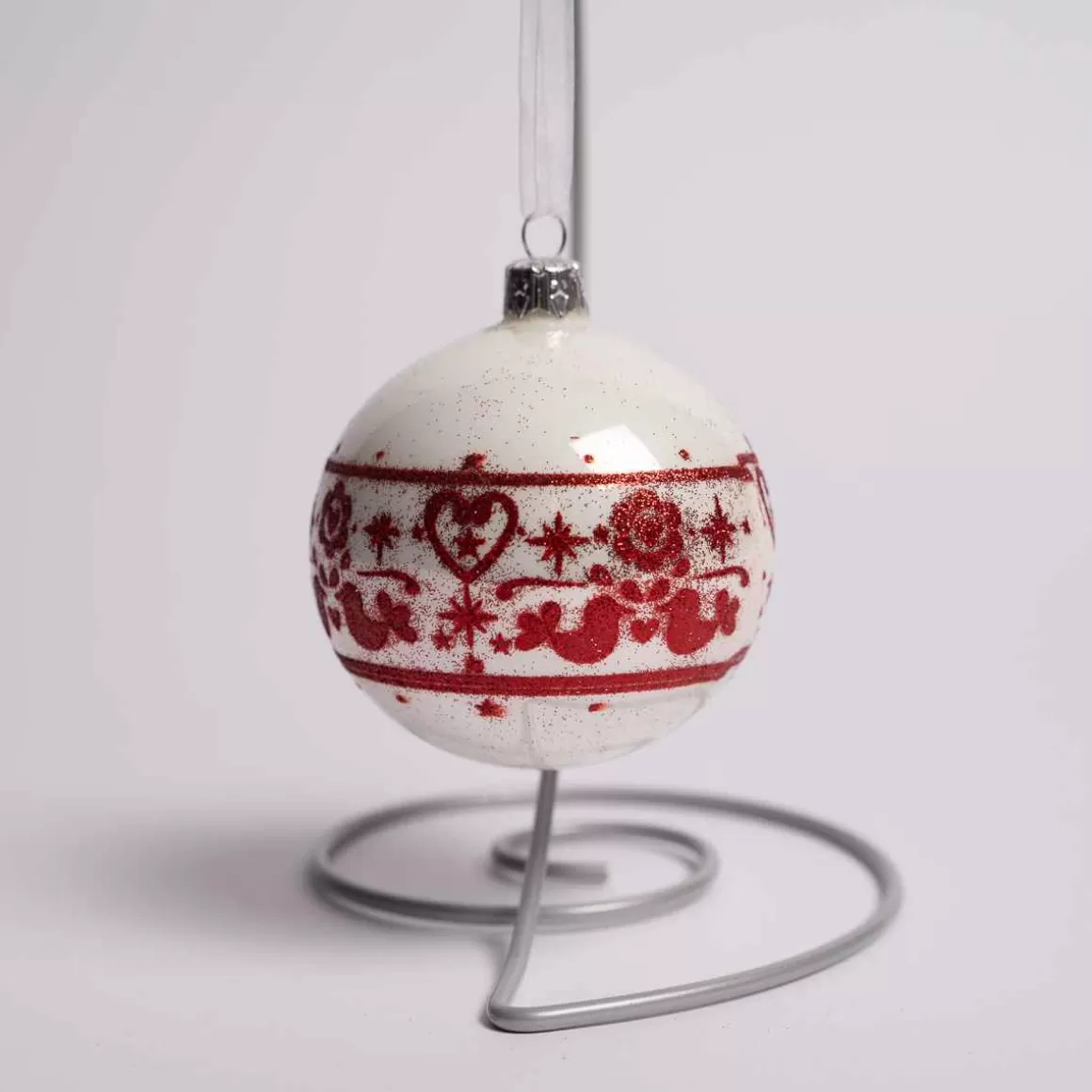 Christmas Place 3 Inch Glass Red White Folklore Ball Clearance