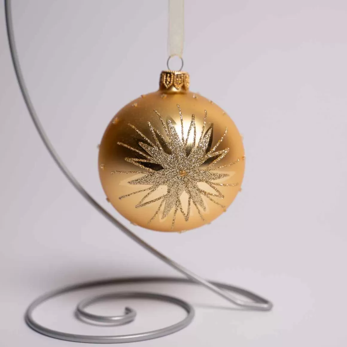 Christmas Place 3 Inch Gold Glass Ball With Snowflake Flash Sale