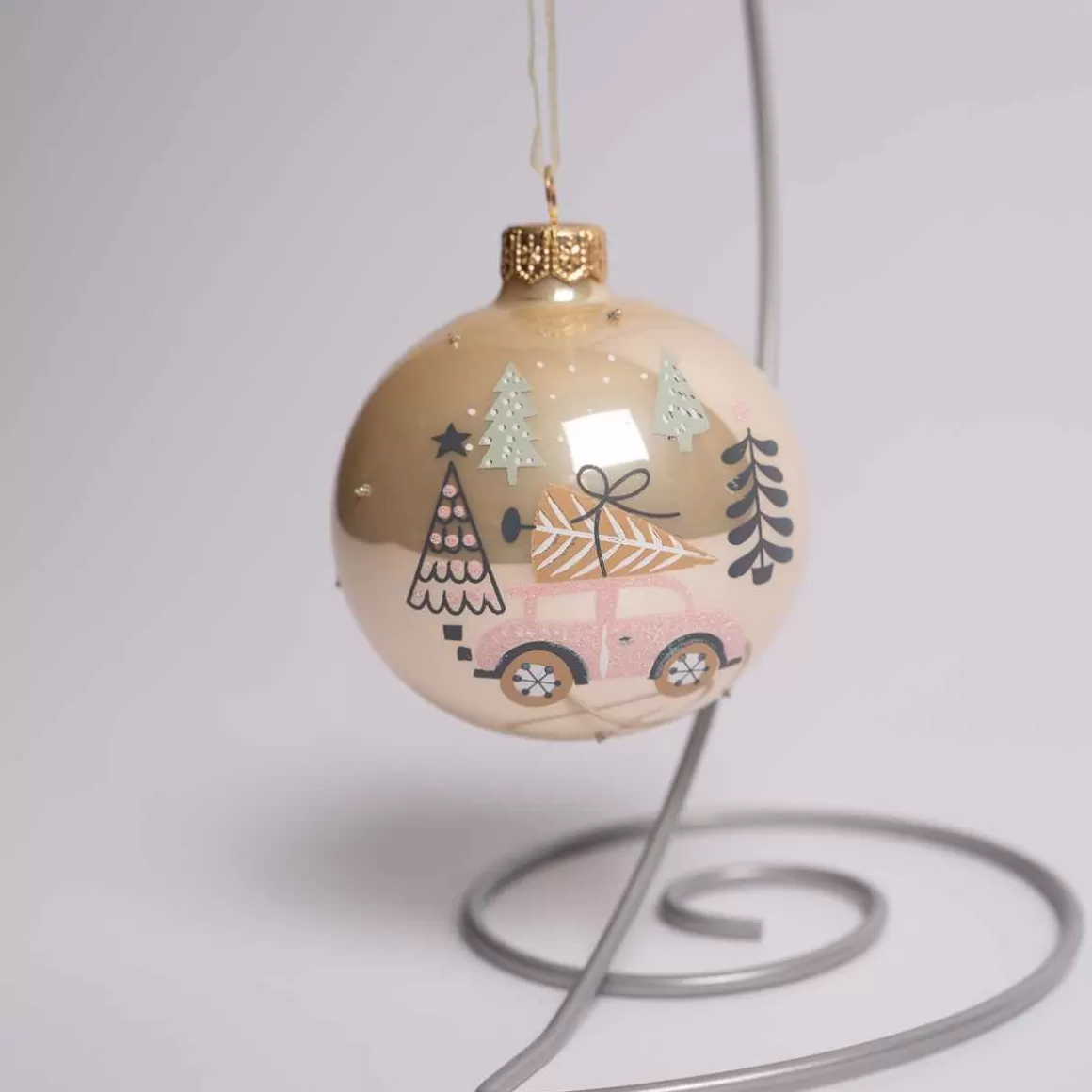 Christmas Place 3 Inch Pearl Glass Ball With Car Discount