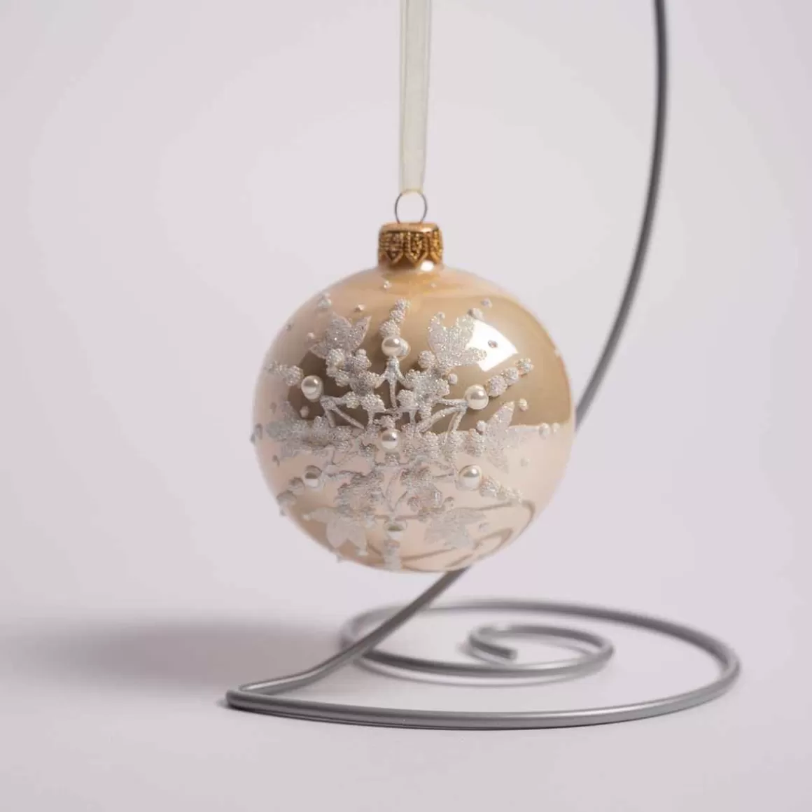 Christmas Place 3 Inch Pearl Glass Ball With Snowflake Cheap