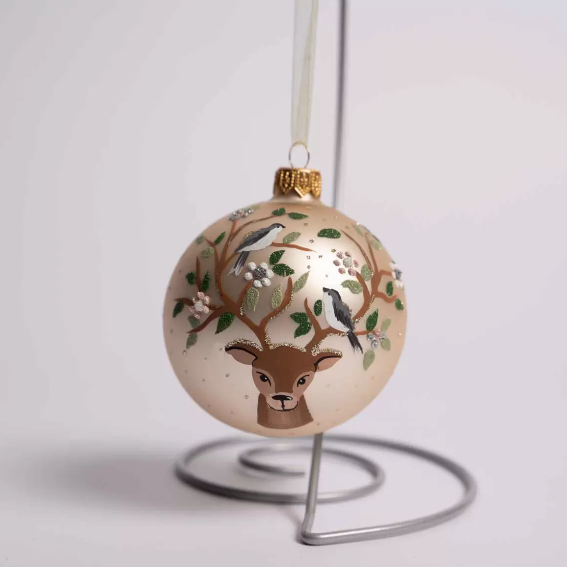 Christmas Place 3 Inch Pearl Glass Deer Ball New