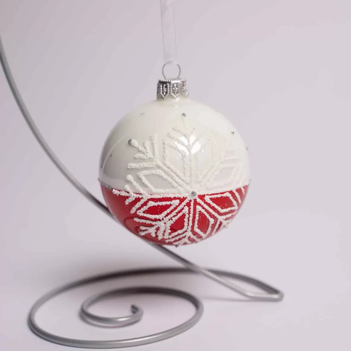 Christmas Place 3 Inch Red And White Glass Snowflake Ball Sale