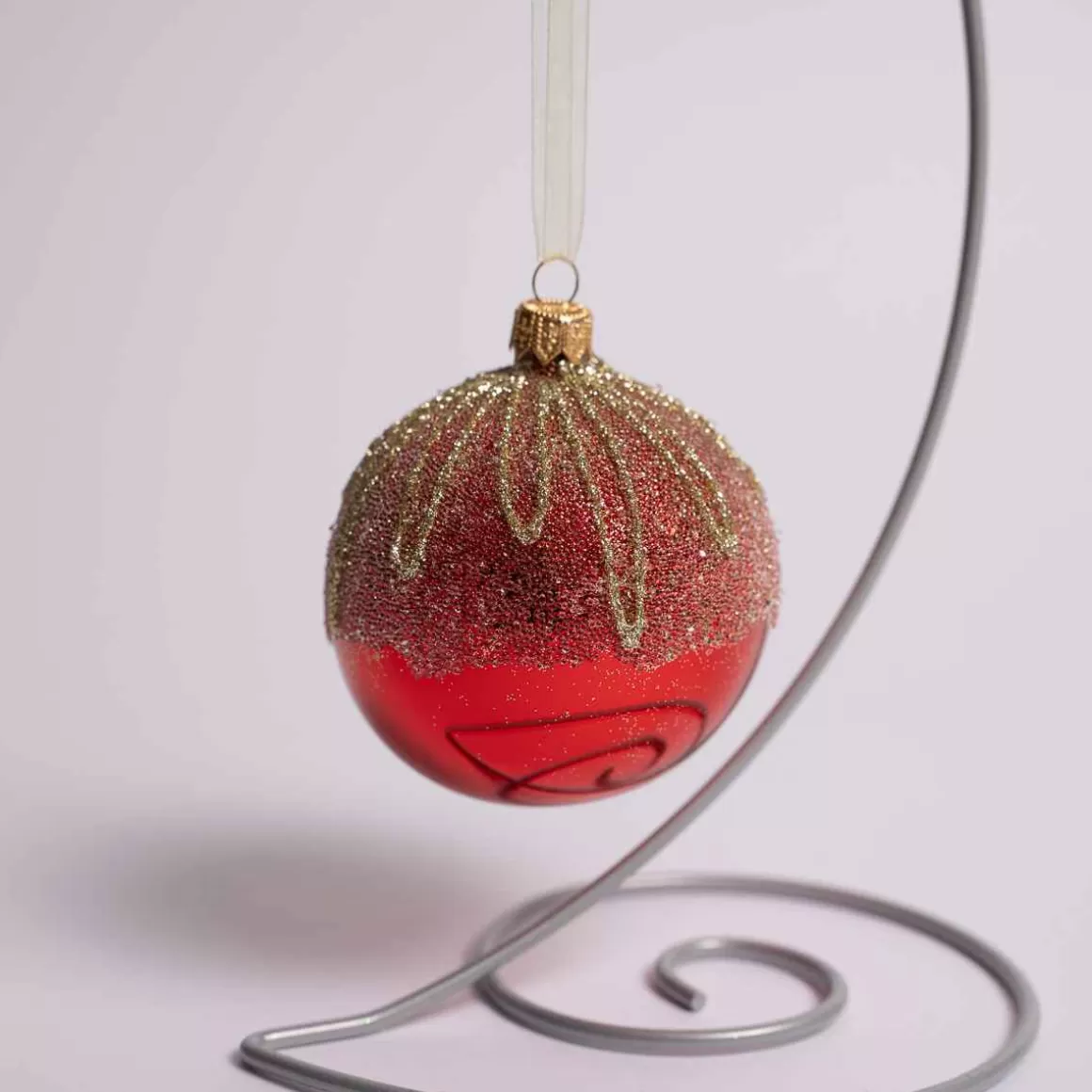 Christmas Place 3 Inch Red Glass Ball With Gold Dripping Outlet