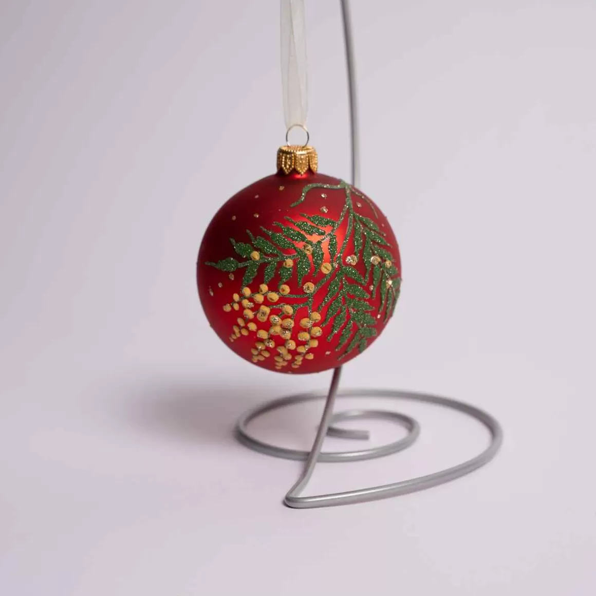 Christmas Place 3 Inch Red Glass Ball With Greenery Discount