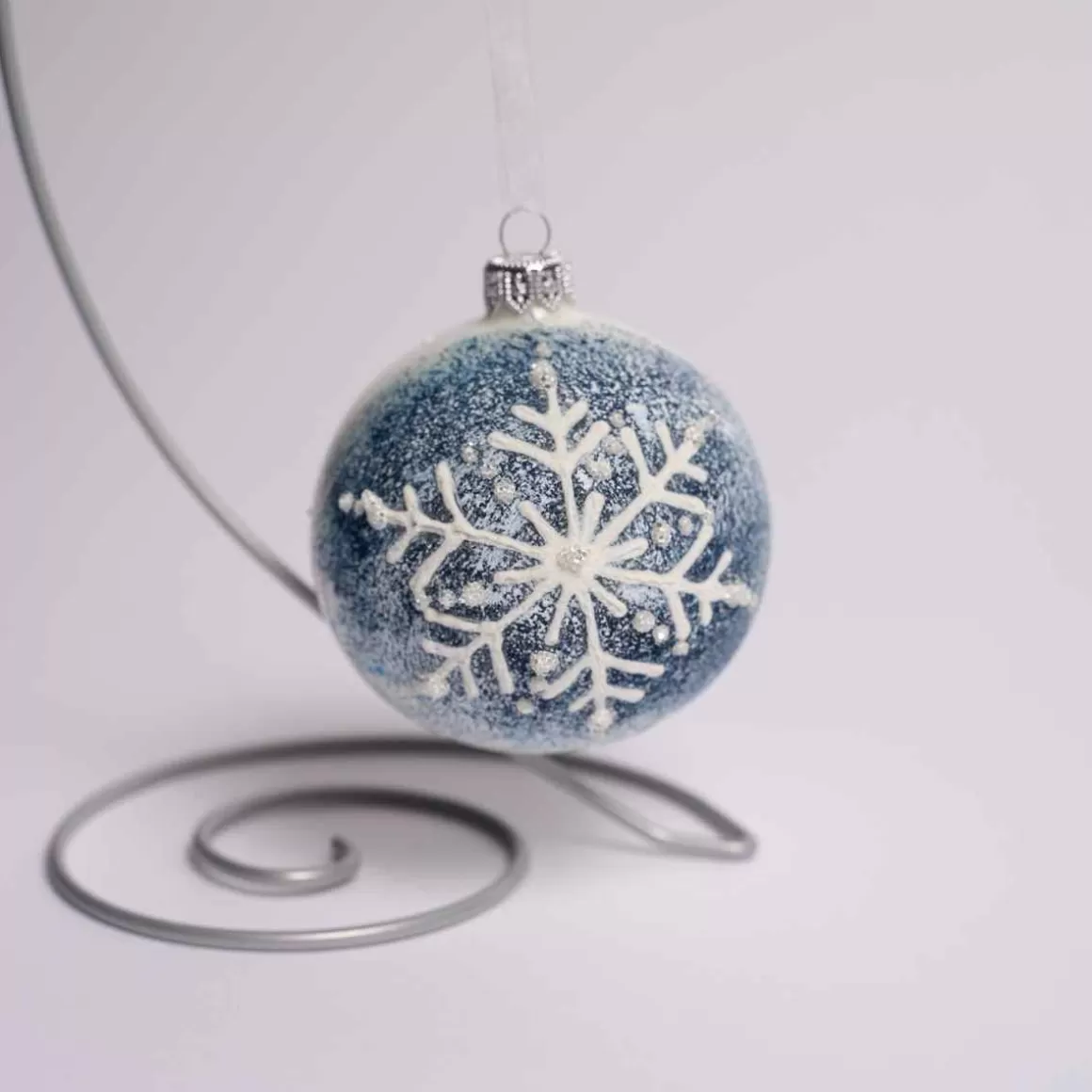 Christmas Place 3 Inch White And Blue Glass Snowflake Ball Store