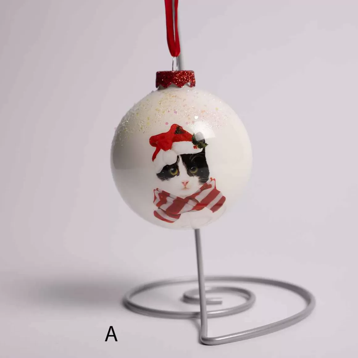 Christmas Place 3 Inch White Glass Ball With Cat Flash Sale