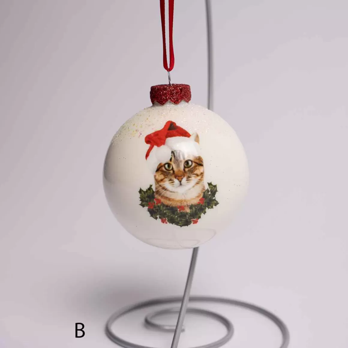 Christmas Place 3 Inch White Glass Ball With Cat Flash Sale