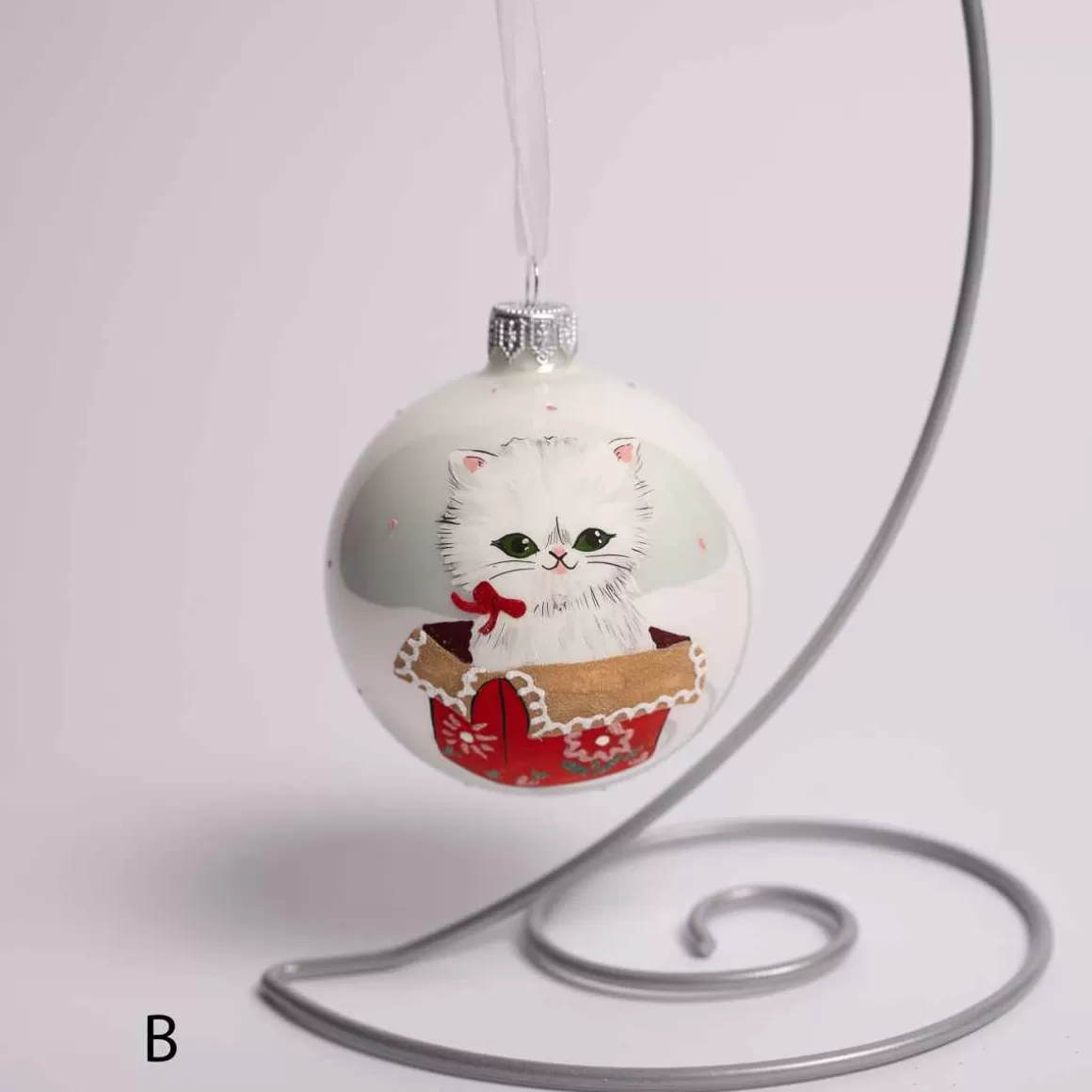 Christmas Place 3 Inch White Glass Ball With Cat Online