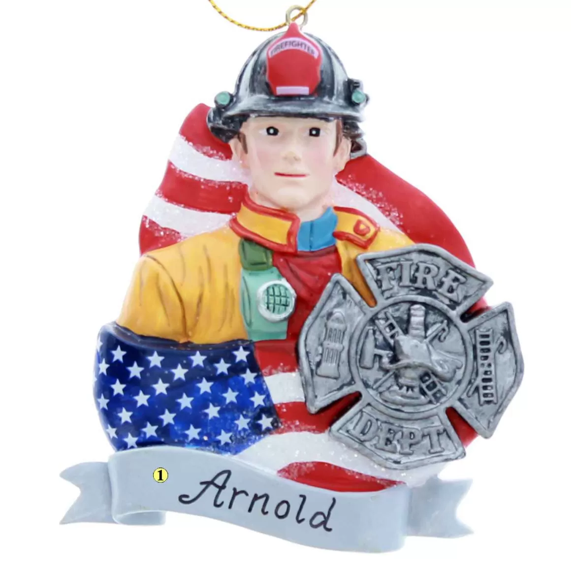 Christmas Place 4In Fireman With Flag Badge New