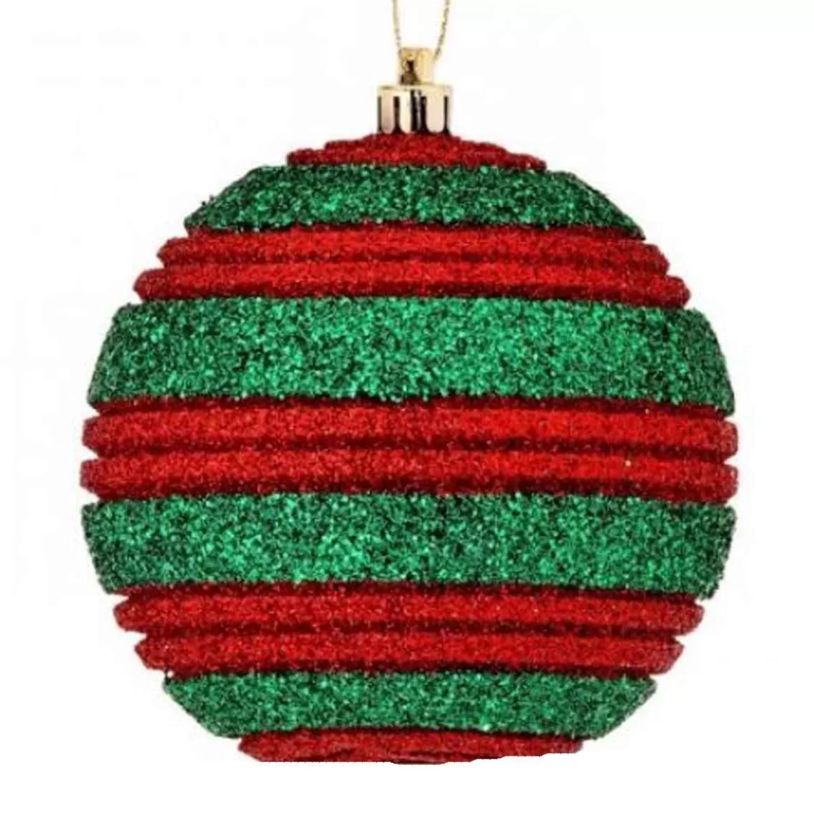 Christmas Place 4In Red Green Glitter Stripe Ball Cheap