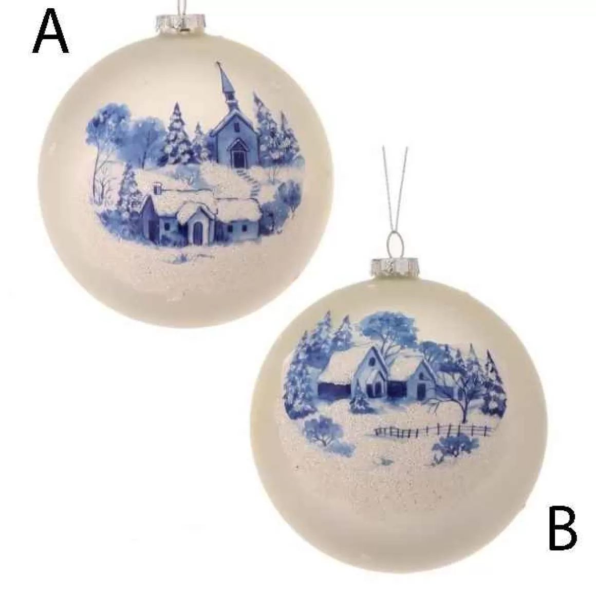 Christmas Place 5In Glass Delft Scene Ball Ornament Outlet