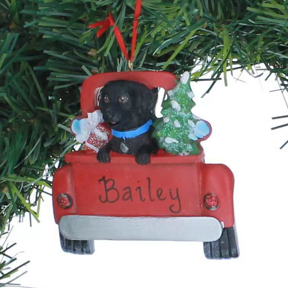 Christmas Place Black Lab In Back Of Truck Ornament Clearance