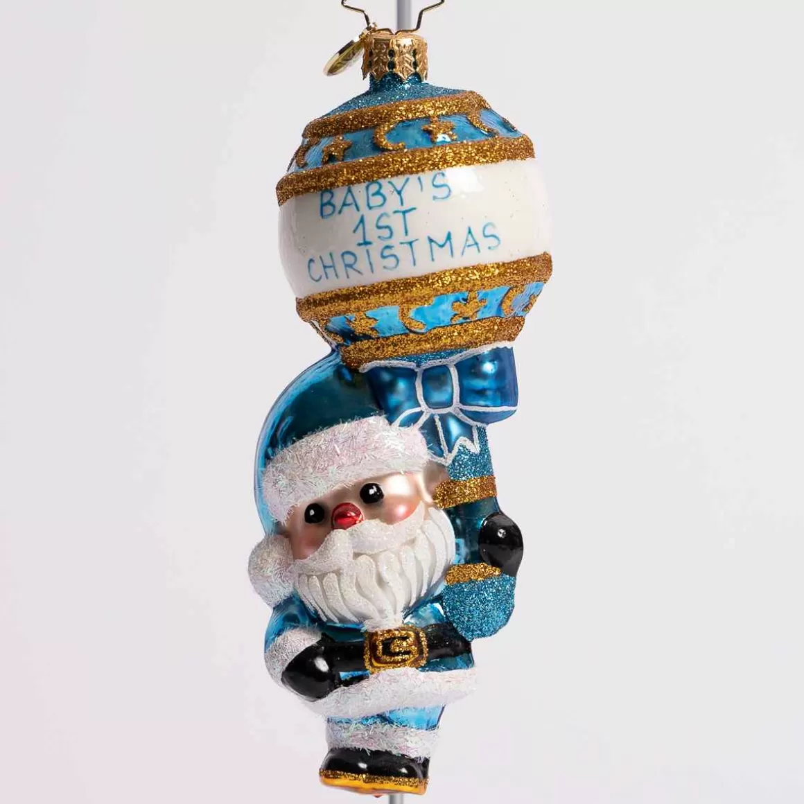 Christmas Place First Christmas Rattle Baby Blue Glass Ornament Cheap