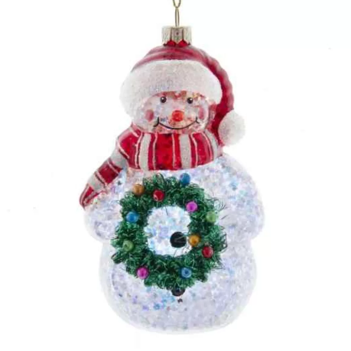 Christmas Place Glass Shimmer Snowman With Wreath Store