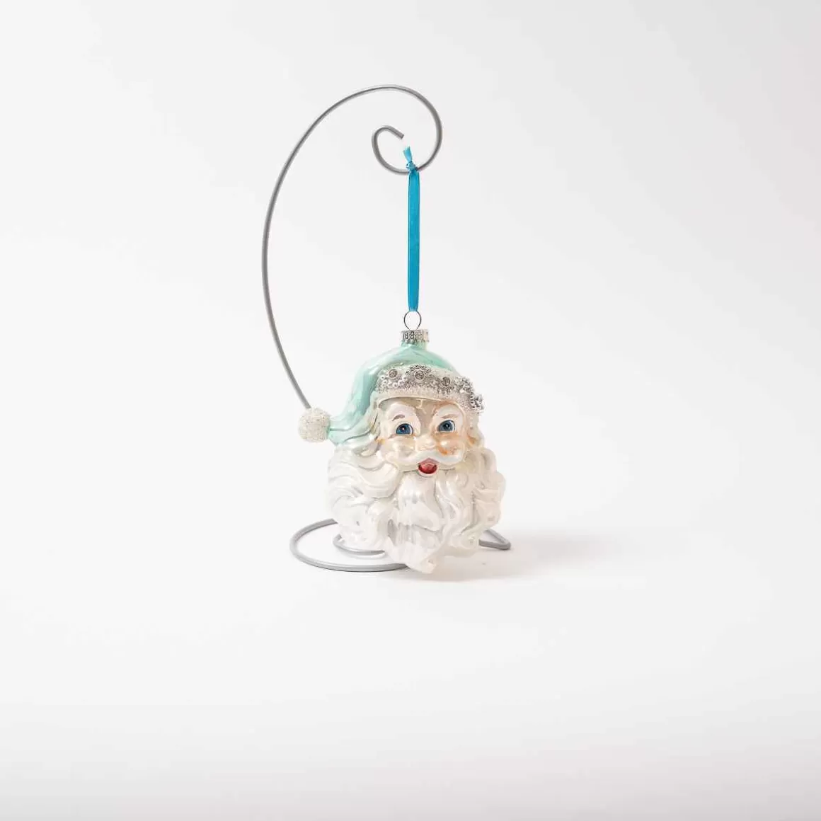 Christmas Place Glass Teal Santa Ornament Outlet