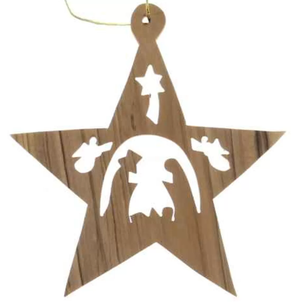 Christmas Place Olive Wood Star With Nativity Ornament Cheap