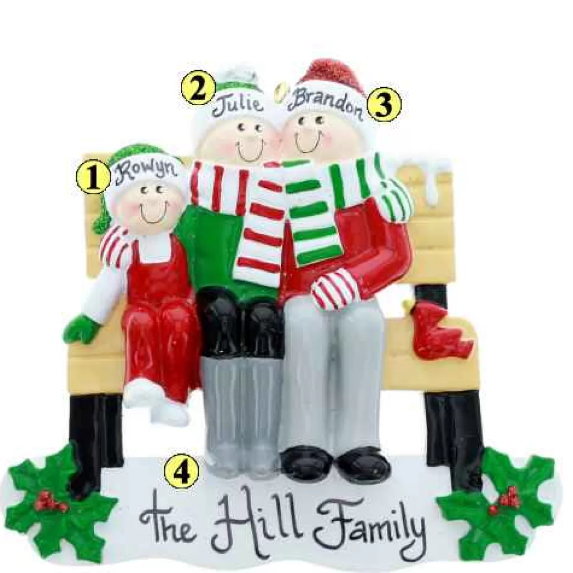 Christmas Place Park Bench Family Of 3 New