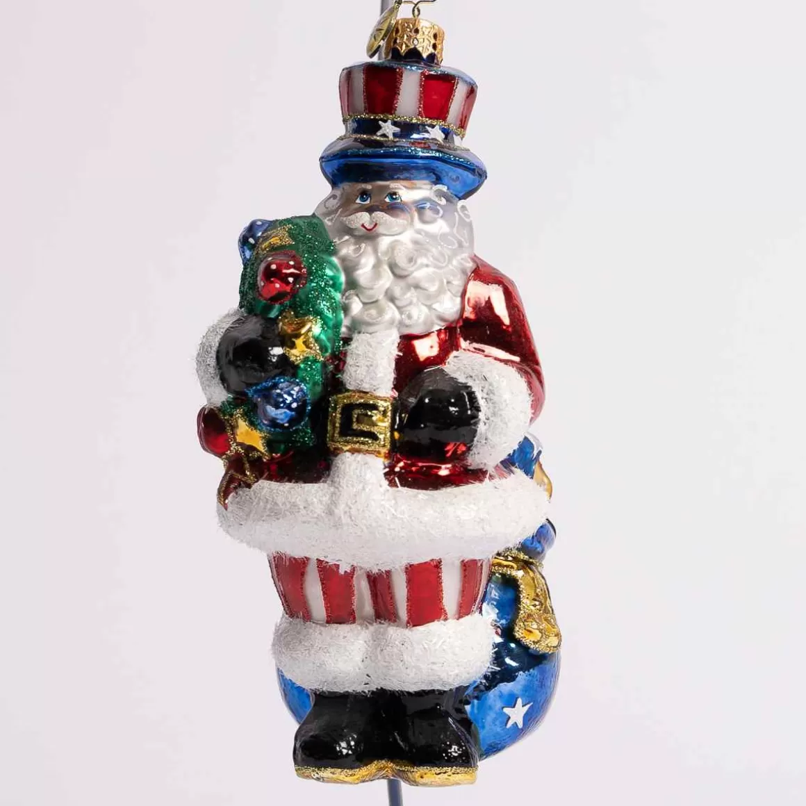 Christmas Place Proud Patriot Santa Glass Ornament New