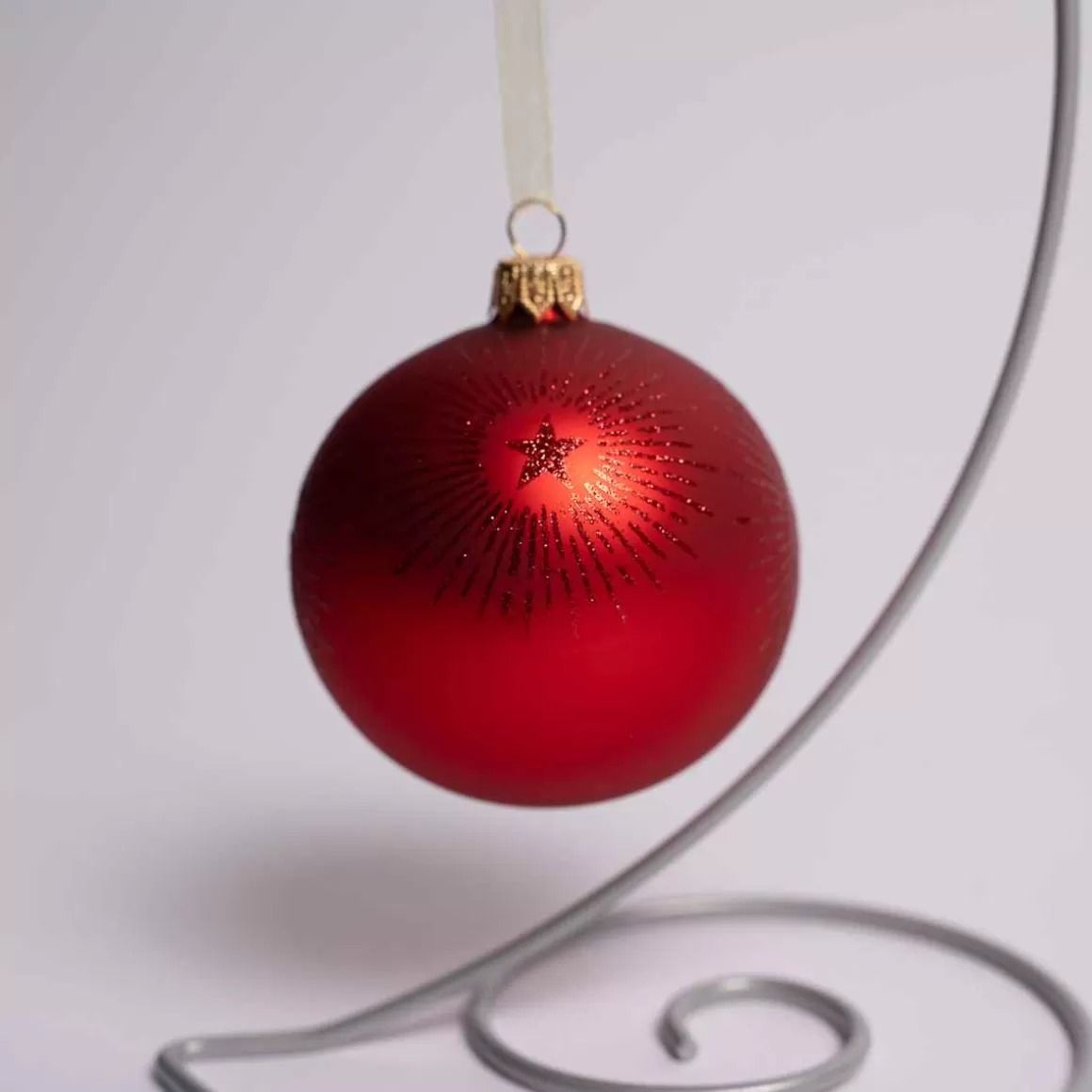 Christmas Place Red Glass Glitter Starburst Ball Flash Sale