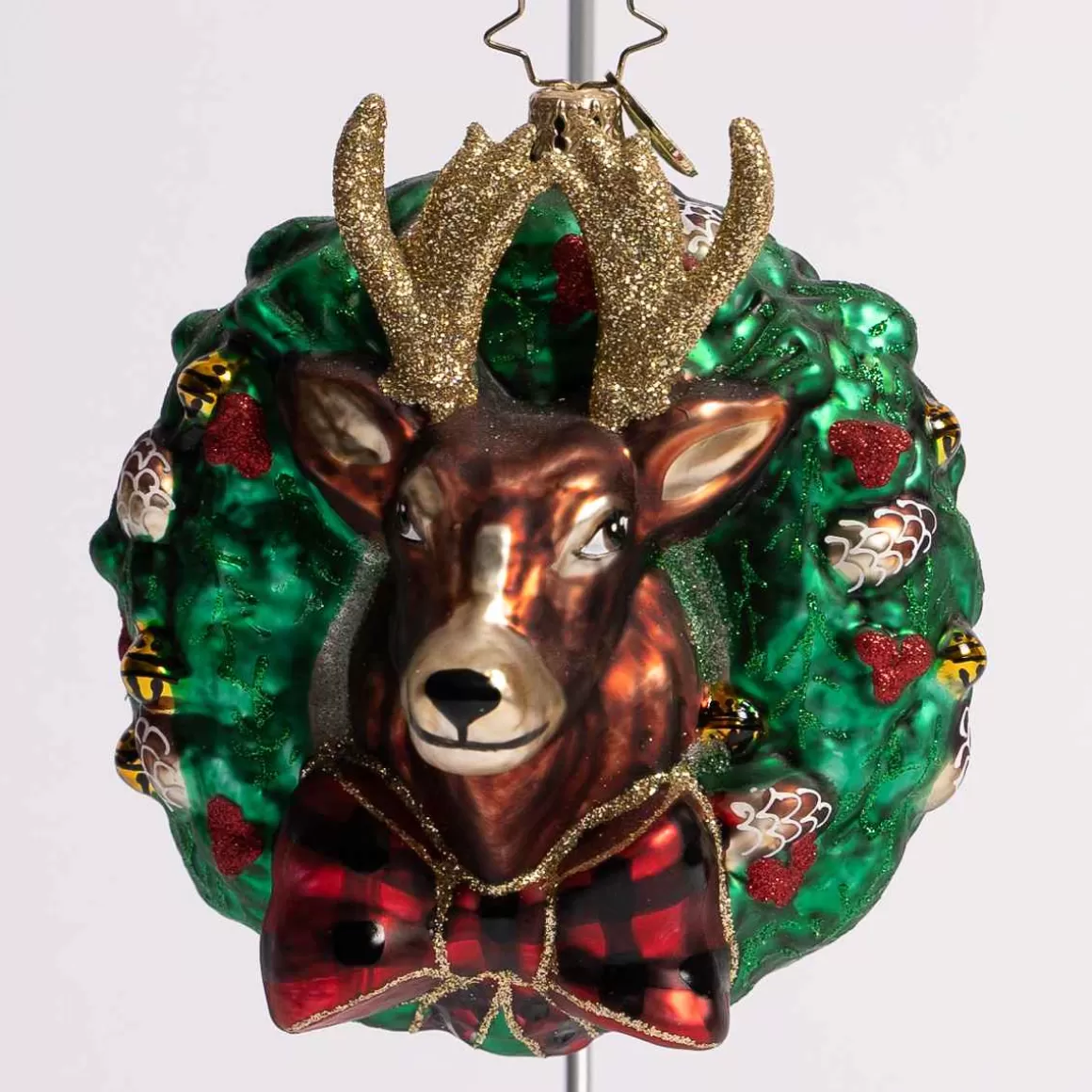 Christmas Place Rustic Reindeer Wreath Glass Ornament Cheap