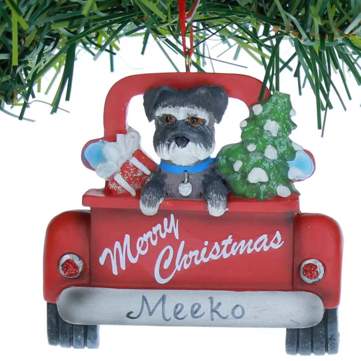 Christmas Place Schnauzer In Back Of Truck Ornament Store