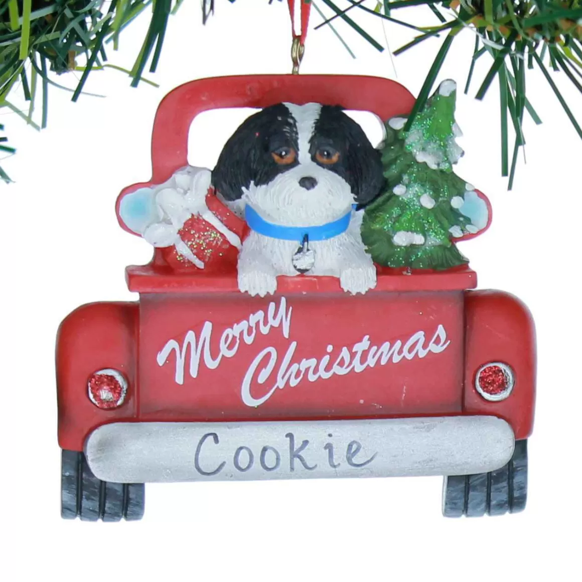 Christmas Place Shih-Tzu In Back Of Truck Ornament New