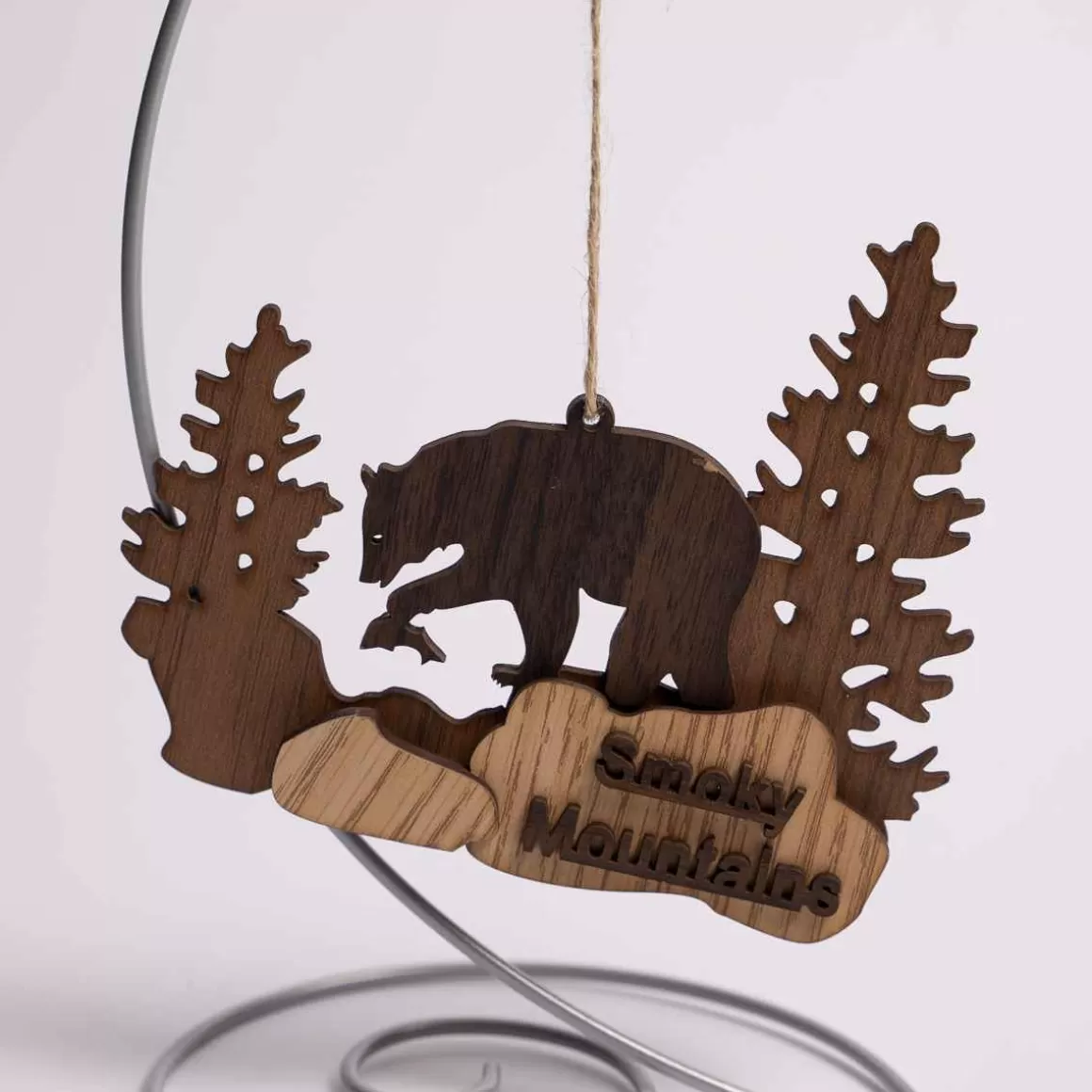 Christmas Place Smoky Mountains Wood Bear Ornament Clearance