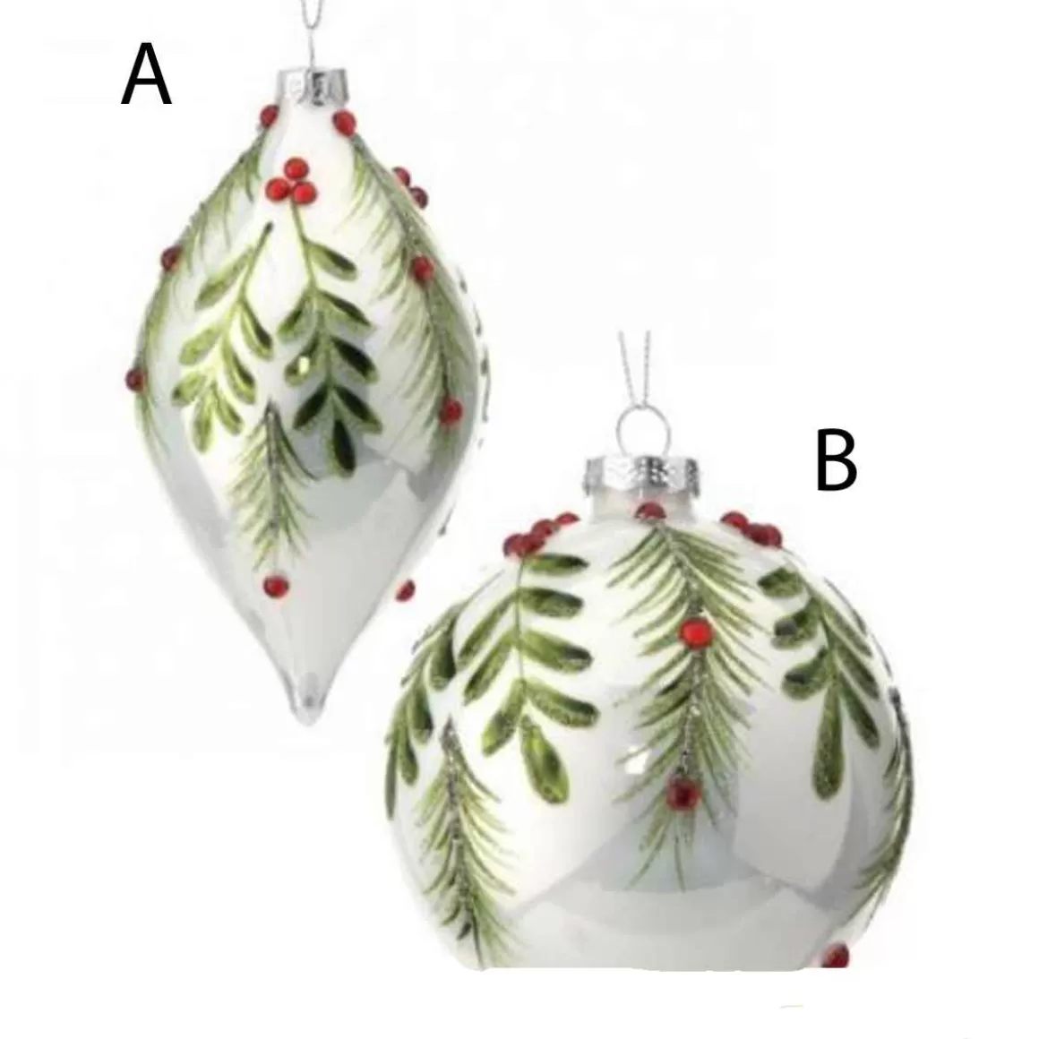 Christmas Place White Glass Berry Leaf Ornament Outlet